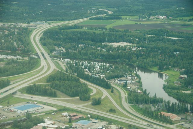 An aerial view of Riverside RV Park in Fairbanks. I sent a text to Marilyn as we flew over and she heard our airplane leaving Fairbanks.