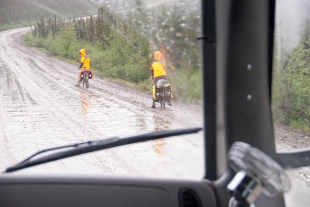 These are some hard core bicyclists. This was indeed a nasty day and they were WAY out on the Dalton Highway.