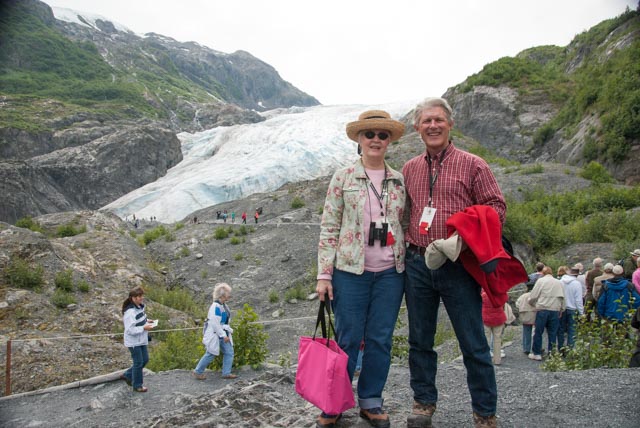 Dave and Marilyn pose in front of the Exit Glacier near Seward, AK. This glacier has receded over a half mile since we visited it in 1989.
